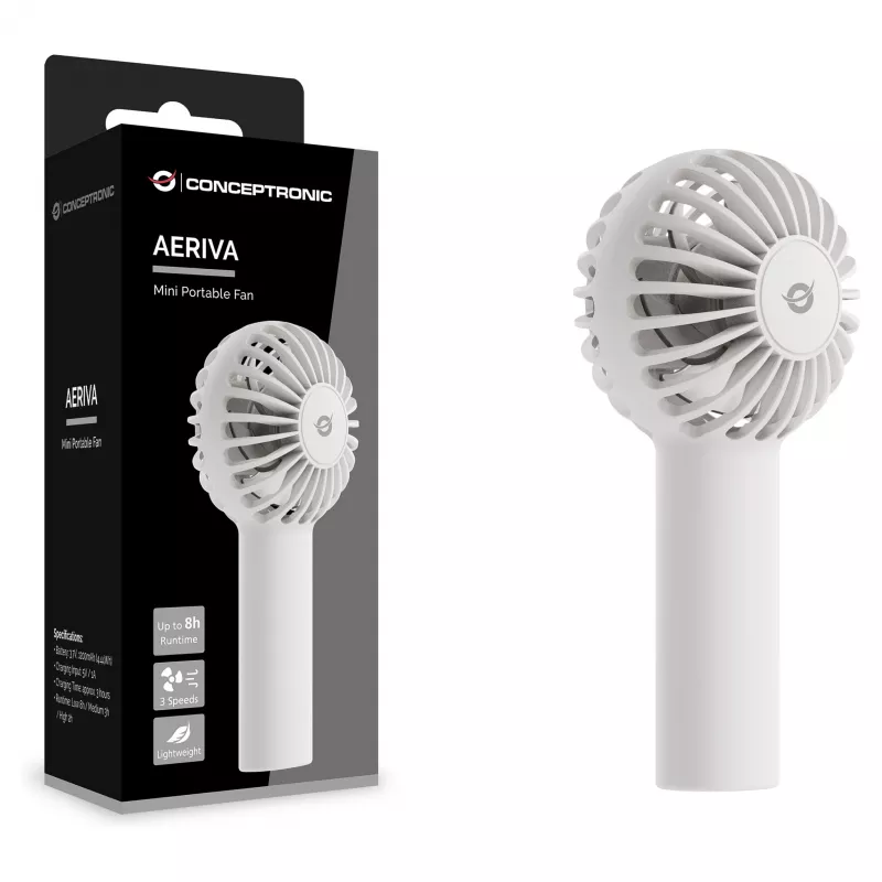 CONCEPTRONIC AERIVA01W mini ventilatore portatile bianco – ricaricabile, 3 velocità, USB-C
