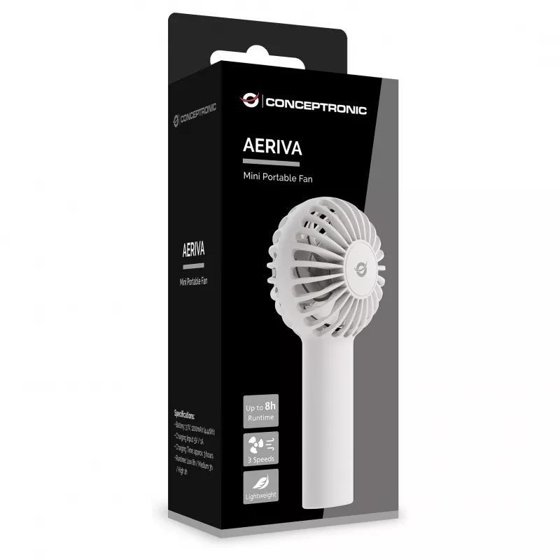 CONCEPTRONIC AERIVA01W mini ventilatore portatile bianco – ricaricabile, 3 velocità, USB-C