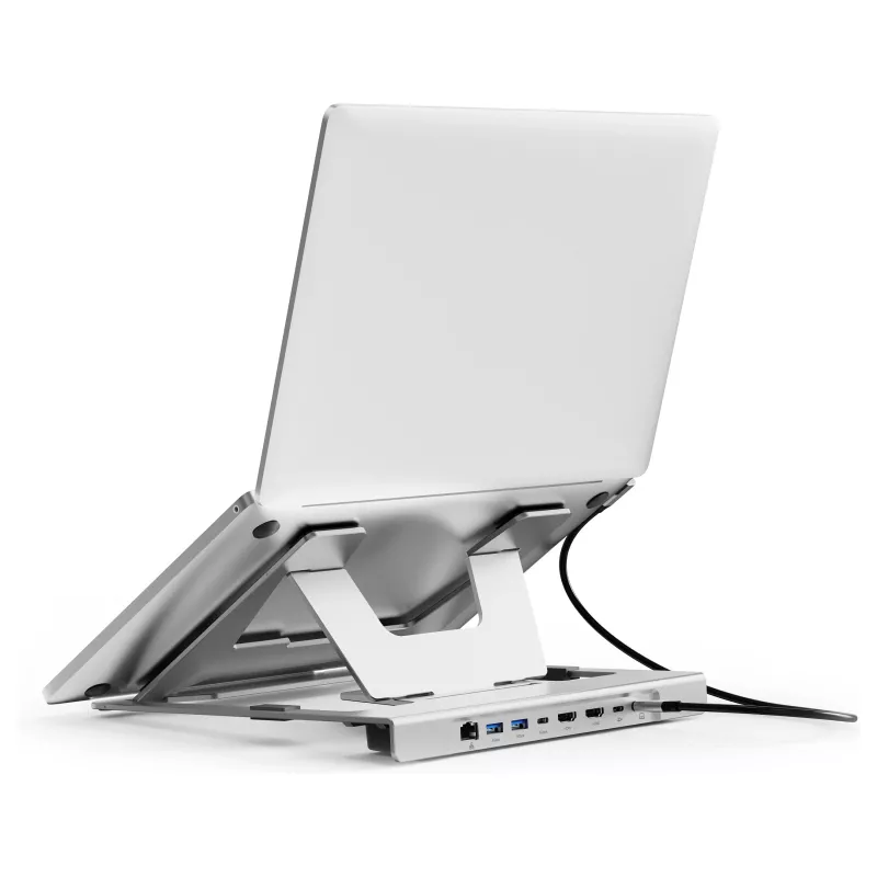 Conceptronic DONN35S Supporto per laptop con docking station USB-C 7 in 1, Dual-HDMI 4K60Hz, GbE, USB-C 5Gbps, 2x USB-A, 100W PD, argento