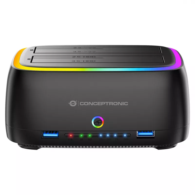 Conceptronic DONN36B docking station 2-Bay SATA HDD/SSD, USB 3.0, 2x USB-A, nero