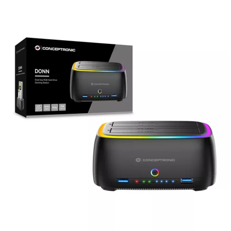 Conceptronic DONN36B docking station 2-Bay SATA HDD/SSD, USB 3.0, 2x USB-A, nero