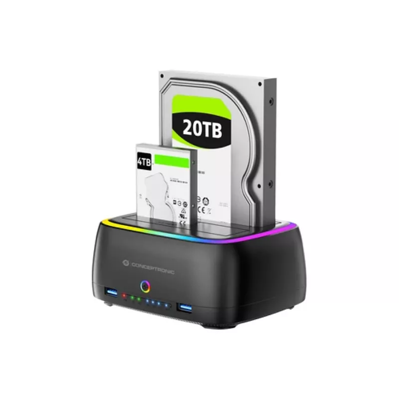 Conceptronic DONN36B docking station 2-Bay SATA HDD/SSD, USB 3.0, 2x USB-A, nero