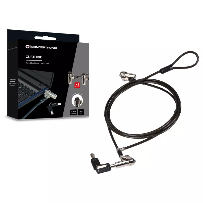 Lucchetto per laptop Conceptronic NBT Nano-Lock Dual, 4 cifre, cavo in acciaio 1,8 m, nero/argento