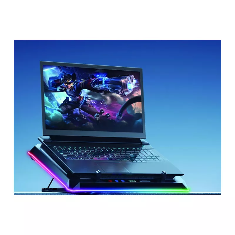 Conceptronic THYIA03B base di raffreddamento per laptop USB-C con supporto per smartphone, RGB, 12V