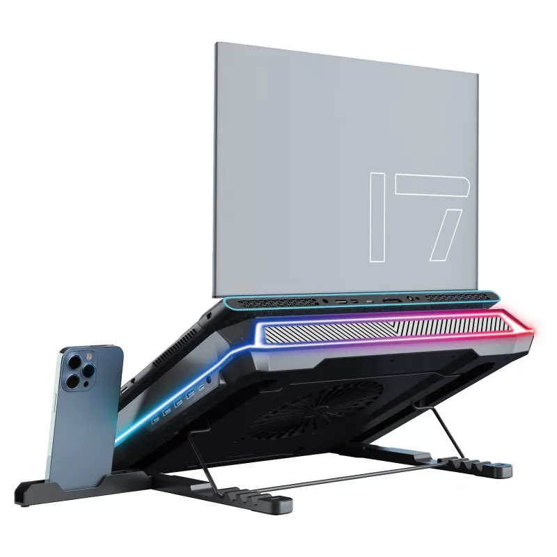 Conceptronic THYIA03B base di raffreddamento per laptop USB-C con supporto per smartphone, RGB, 12V