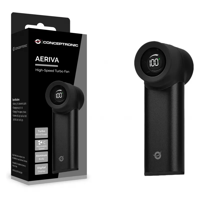 Conceptronic Turbo Ventilatore portatile, da USB-C a USB-A, alluminio, 5V, nero