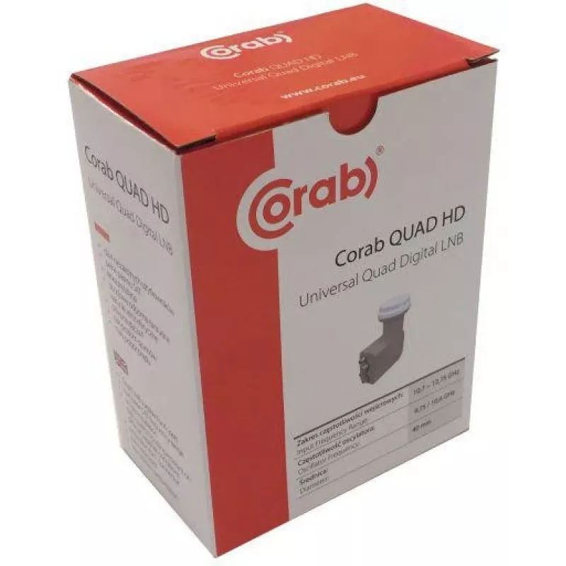 CORAB LNB Quad universale – 4 uscite, figura di rumore 0,1 dB, feedhorn 40 mm