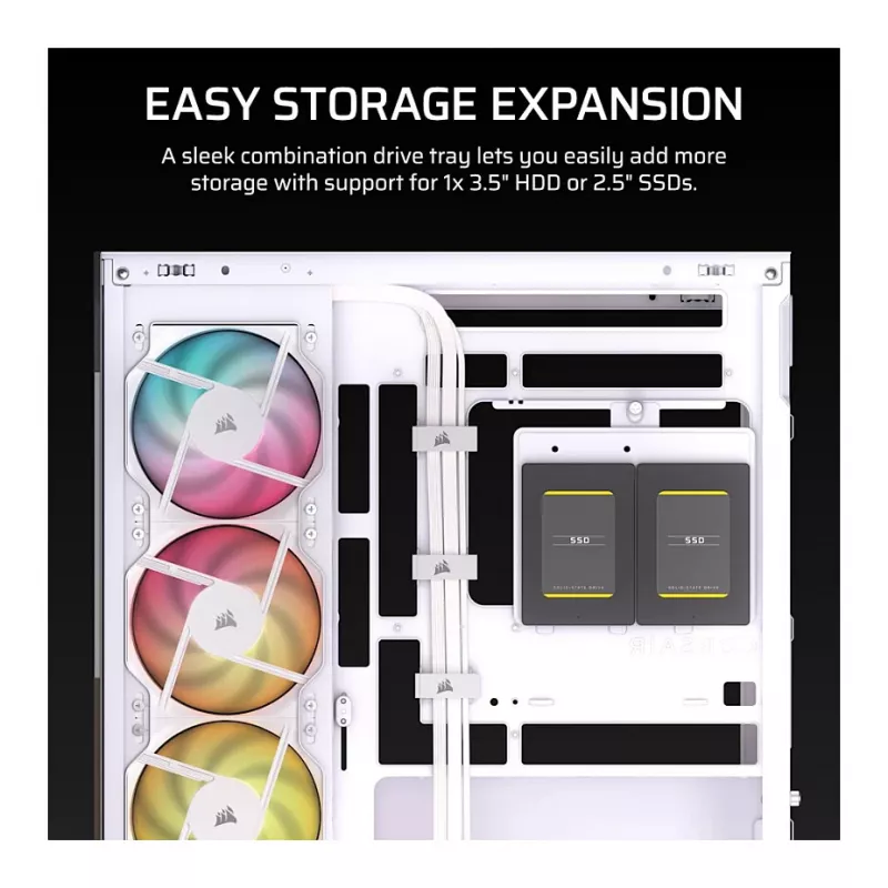 CORSAIR 2800X RS-R ARGB case cube Micro-ATX a doppia camera, bianco, con vetro temperato panoramico e 2 ventole LL120 RGB