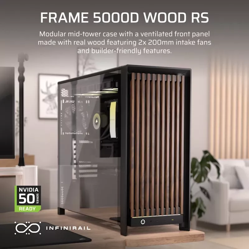 Corsair FRAME 5000D WOOD RS case PC mid-tower, nero/noce, E-ATX, ATX, Micro-ATX, Mini-ITX, acciaio/vetro temperato/plastica/legno di noce, gaming