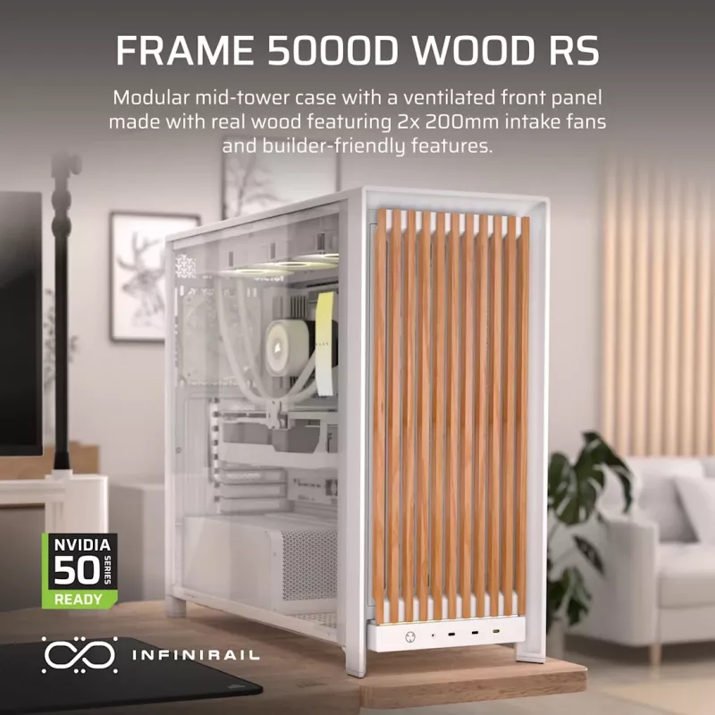 Corsair FRAME 5000D WOOD RS case PC Mid-Tower, bianco/noce, vetro temperato, ATX, E-ATX, Micro-ATX, Mini-ITX, acciaio/plastica, gaming