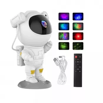 CP 3D Astronaut proiettore Star Sky & Nebula con testa rotante 360 gradi con telecomando bianco