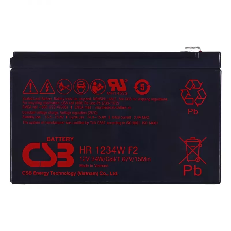 CSB HR1234WF2 Batteria VRLA AGM 12V 9Ah con connettori F2