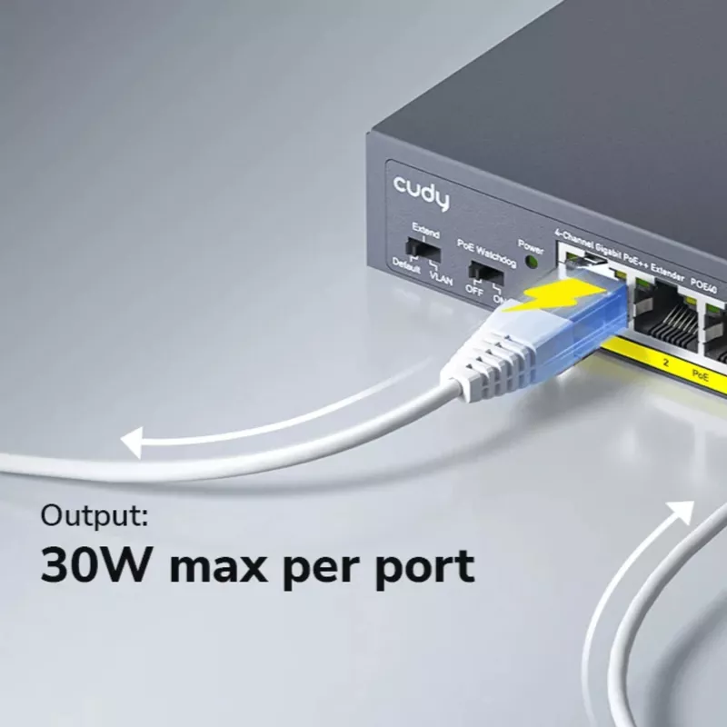CUDY POE40 switch/extender PoE 4 porte con 1 uplink, 802.3af/at, Extend 250m, case in metallo