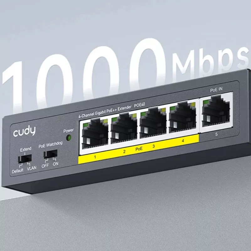 CUDY POE40 switch/extender PoE 4 porte con 1 uplink, 802.3af/at, Extend 250m, case in metallo