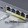CUDY POE40 switch/extender PoE 4 porte con 1 uplink, 802.3af/at, Extend 250m, case in metallo