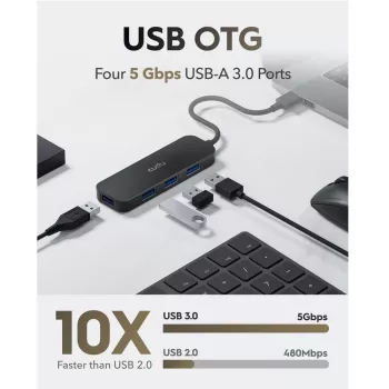 Cudy UH40A PortMate Hub USB-A a 4 porte USB 3.0 5Gbps solo dati plastica compatto nero