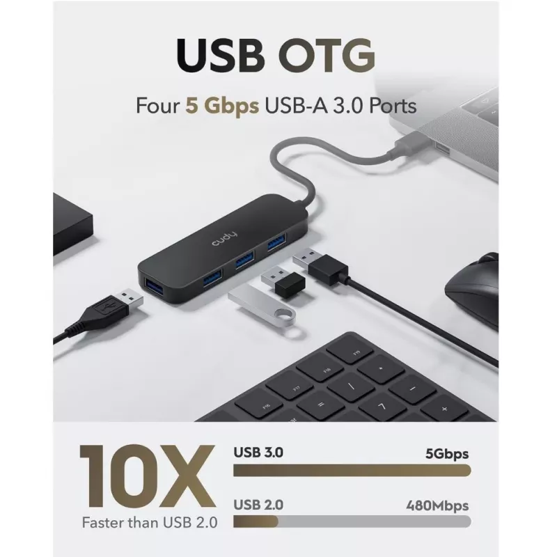 Cudy UH40A PortMate Hub USB-A a 4 porte USB 3.0 5Gbps solo dati plastica compatto nero