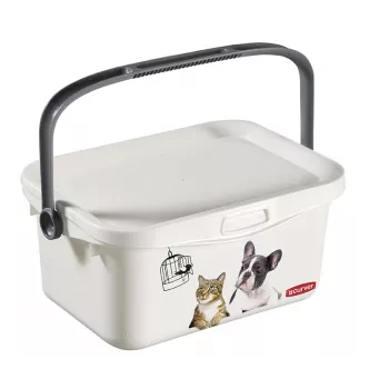 CURVER Multiboxx Scatola per conservazione 3L con coperchio e manico, design gatti e cani, Trasparente con stampa, 26x18x11cm