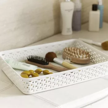 CURVER My Style Cesto portadocumenti A4 in Crema effetto rattan — Organizer in PP resistente con manici integrati, impilabile