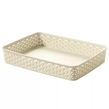 CURVER My Style Cesto portadocumenti A4 in Crema effetto rattan — Organizer in PP resistente con manici integrati, impilabile