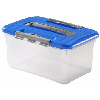 Curver Optima Scatola per conservazione 15L con coperchio e manico, Trasparente/Blu