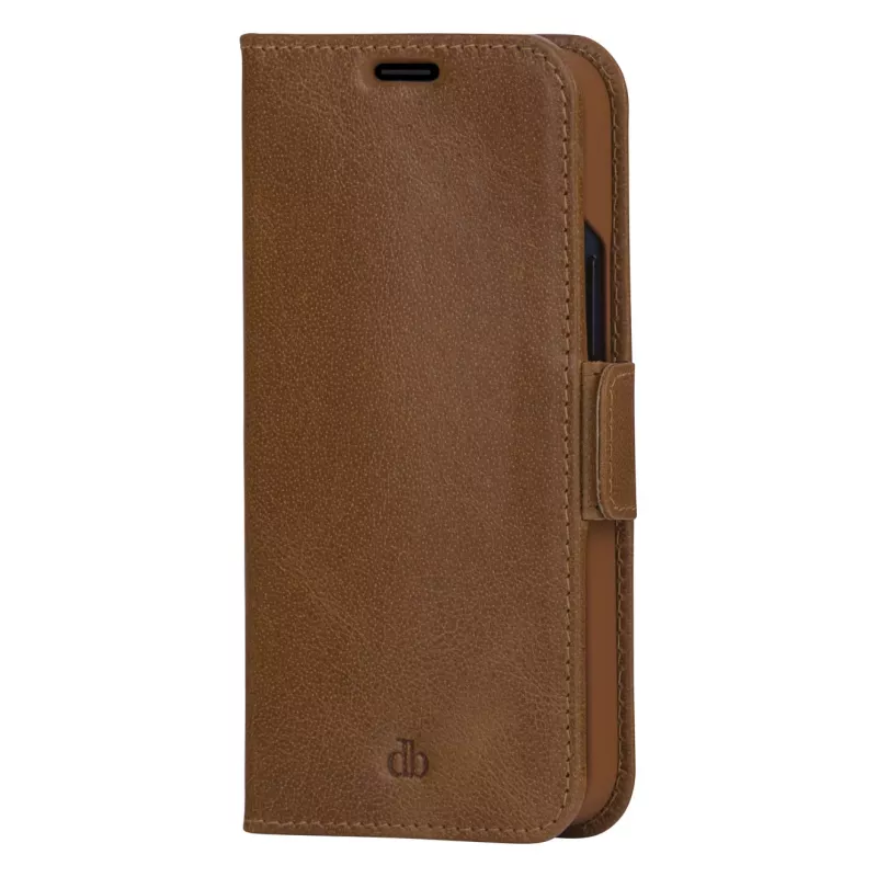 dbramante1928 Copenhagen Slim Custodia a libro per Apple iPhone 13 Pro Max, pelle granulata, marrone chiaro