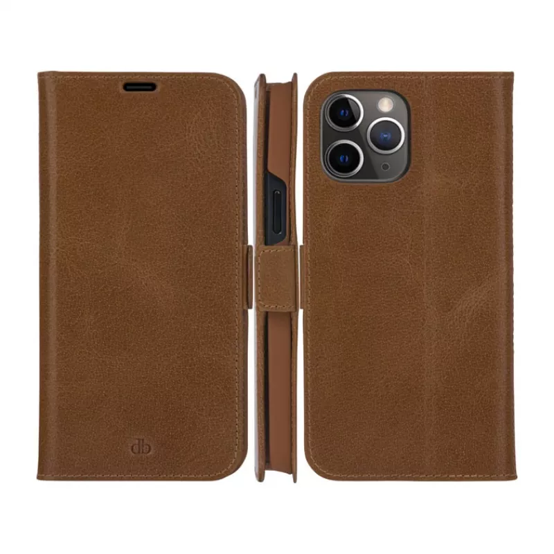 dbramante1928 Copenhagen Slim Custodia a libro per Apple iPhone 13 Pro Max, pelle granulata, marrone chiaro