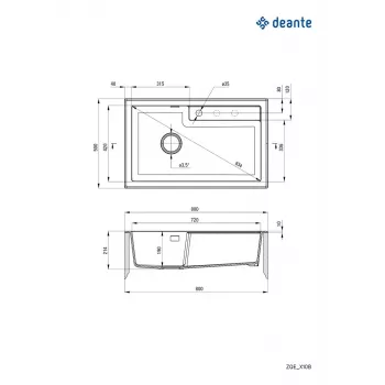DEANTE Lavello da cucina in granito composito a 1 vasca nero 780x500mm