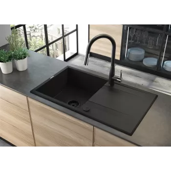 DEANTE lavello in granito 1 vasca con scolapiatti - Onyx Black, 620x500mm