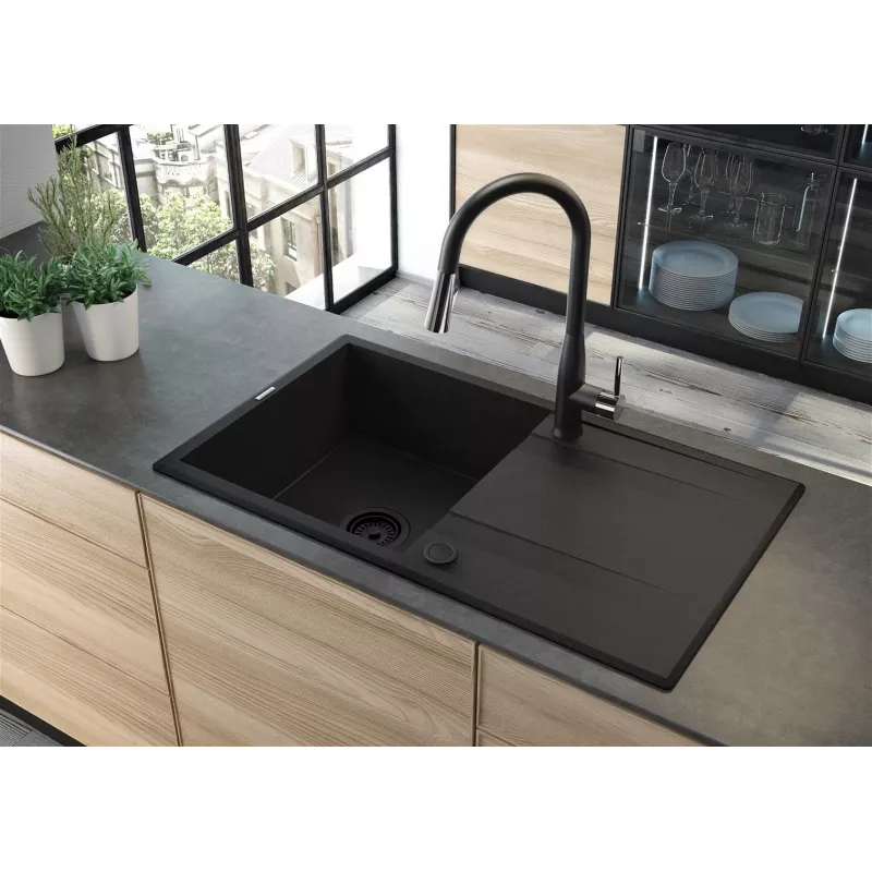 DEANTE lavello in granito 1 vasca con scolapiatti - Onyx Black, 620x500mm
