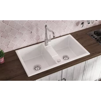 DEANTE Lavello in granito 2 vasche nero 780x435mm a incasso