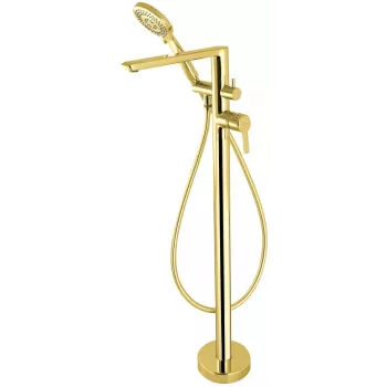 DEANTE Miscelatore monocomando da appoggio per vasca Arnika con set doccia, oro, ottone, leva singola, montaggio a terra