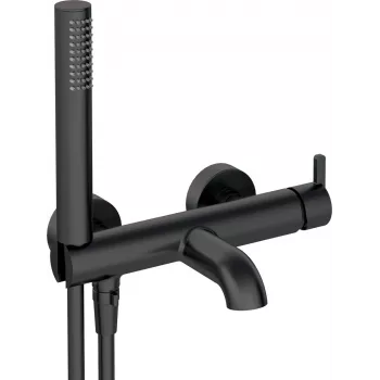 DEANTE Arnika Nero rubinetto vasca con set doccia, nero opaco, montaggio a parete, miscelatore monocomando, cartuccia in ceramica, doccetta a mano, tubo 150 cm
