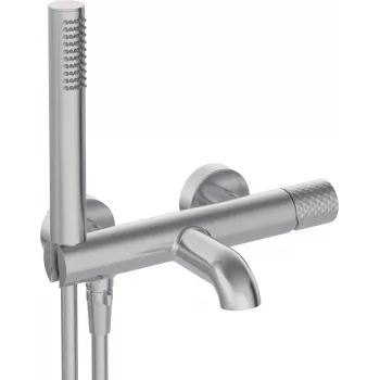DEANTE Rubinetto vasca con set doccia - nero opaco, montaggio a parete, ottone, cartuccia in ceramica, doccetta, tubo 150 cm, serie Arnika