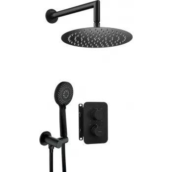 DEANTE Set doccia a incasso con termostato BOX, Nero opaco, 2 uscite, soffione 250 mm
