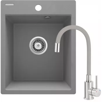 DEANTE lavello da cucina in composito di granito 1 vasca con miscelatore monocomando, nero, 780x480 mm