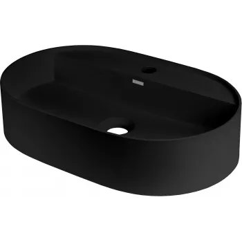 DEANTE Lavabo da Appoggio in Granito con Isola Rubinetteria - Ovale - Nero