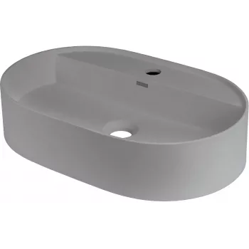 DEANTE lavabo in granito per appoggio con isola rubinetto - ovale, nero, opaco