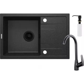 DEANTE Lavello in granito con 1 vasca, rubinetteria e scolapiatti - con dispenser sapone