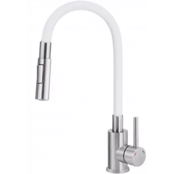 DEANTE Rubinetto cucina con bocca curva - 2 getti, cromo, miscelatore monocomando, bocca orientabile estraibile, ottone