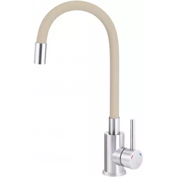 DEANTE Rubinetto cucina con bocca curva, cromo, miscelatore monocomando, bocca estraibile, ottone