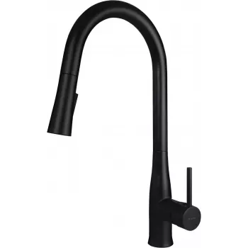 DEANTE rubinetto da cucina con doccetta estraibile, composito di granito nero, montaggio a una foro, ottone, getto spray a 2 funzioni
