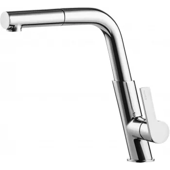 DEANTE Rubinetto da cucina con doccetta estraibile, cromo, miscelatore monocomando, ottone, installazione a 1 foro su piano, orientabile 360°, garanzia 7 anni