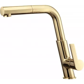 DEANTE Rubinetto da cucina con becco estraibile, cromo, miscelatore monocomando, ottone, serie Hiacynt
