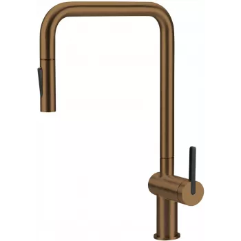 DEANTE miscelatore per cucina con bocca estraibile, nero opaco, ottone, monocomando, altezza 350 mm