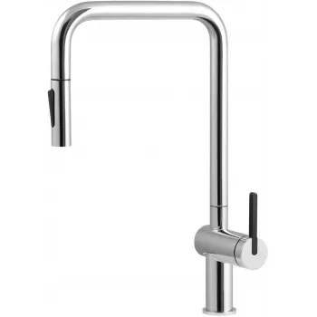 DEANTE miscelatore da cucina con doccetta estraibile, nero opaco, ottone, monocomando, orientabile 360°, altezza 377 mm