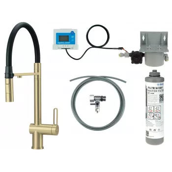 DEANTE Rubinetto cucina con set filtro acqua, Bocca flessibile, Nero Opaco