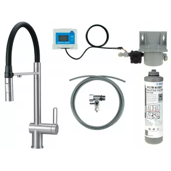 DEANTE Miscelatore cucina con set filtro acqua, bocca flessibile, nero opaco, 3 vie