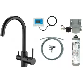DEANTE miscelatore da cucina con set filtro acqua, nero opaco, ottone, 3 vie