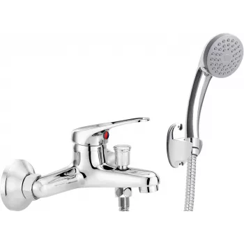 DEANTE Rubinetto vasca da parete con set doccia, cromato, 2 fori, ottone, cartuccia in ceramica 35 mm